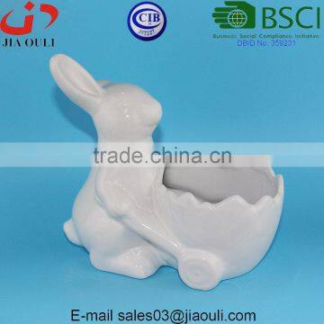 BSCI Audit Factory New Design Easter Bunny With Cart Decorative Ceramic Candy Dish photo-3