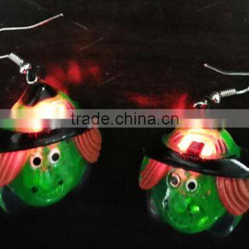 Halloween party favor attractive lights plastic witch pedant flashing light earrings