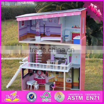 2016 New Design Girls Pretend Play Super Model Wooden Dollhouse W06A151 photo-4