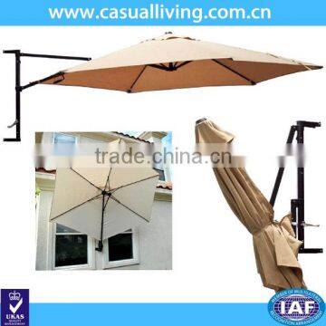 Outdoormaster- Outdoor Garden Patio 10' Wall Mount Offset Sun Canopy Umbrella Beige