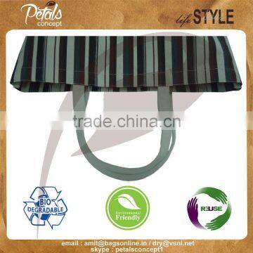 New Design Cotton Canvas Tote Bag With Open Hanging Pocket - Multicolor Allover Stripe Print - Hot Print Bags photo-4