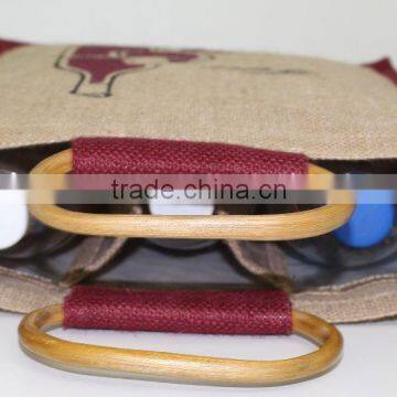 Strong Bag for Three Wine Bottles Jute Bag With Window -promotional Wholesale Custom Three Bottle Wine Bag photo-6