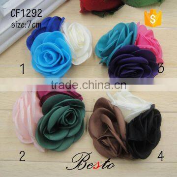 Fine workmanship three color rose shape satin flower for the headband