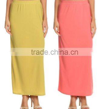 China Clothes 95% Polyester 5% Spandex Fabric Solid Long Coral Skirt fancy long skirts