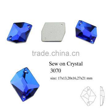 capri blue dysmorphism shape flat back crystal sew on stones glass pendant for jewelry accessories