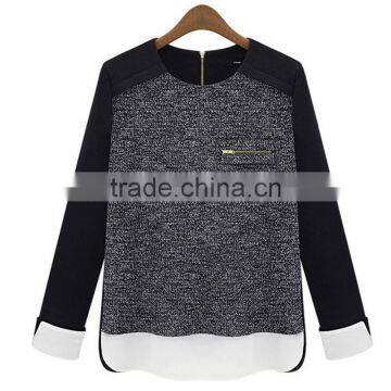 Autumn Fashion Simple Style Contrast Color Straight Fit Knitted Casual Wear Back Zipper Ladies Blouse Designs 2015 photo-2