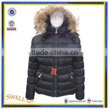 Wholesale women fashion coat with fur hood