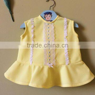 Hot selling sleeveless lace trim knitted cotton one piece casual new model child girl dress