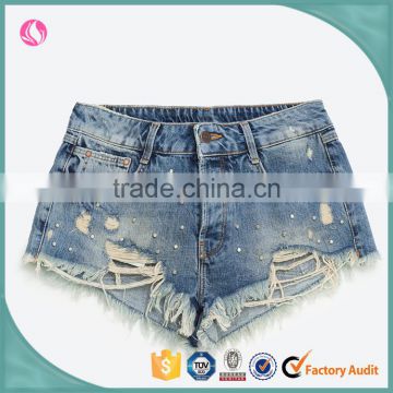 2016 custom fashion rivet ripped apparel young girl summer sexy women jeans shorts short pants half pants cotton girls