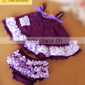 Hot Sale Baby Girls clothes Kids Boutique Outfits Baby Cottton Purple Dress And Ruffle Bloomer Set