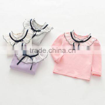 S60626B 2017 New Autumn Bowknot Long Sleeved T-shirt Baby Girl Cotton Gauze Ruffle Sweet T-shirt photo-2