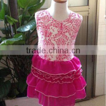 baby dress new designs damask chiffon boutiques baby wavelet with red ruffle sleeveless baby girl birthday dresses