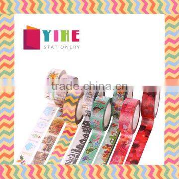 Multicolor customized Japan washi tape 1.5cm*10m cut by hand adhesive paper tape whole roll no trace removeable