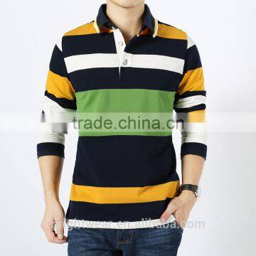 Men's striped polo shirt with long sleeve casual polo shirt