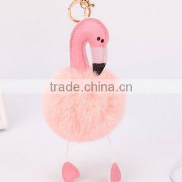 Cute Creative Fake Rex Rabbit Fur Ball Keychain Animal Pom Pom Flamingo KeyChain photo-2