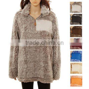 Wholesale Womens Frosted Collar Quarter Zip Sherpa Fleece Pullover