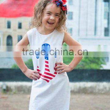one piece girls party dresses sleeveless festival dresses anchor pattern white dress