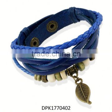 Fashion Fish Charm Leather Bracelet,Multi Layer Genuine Leather Cuff Bracelet