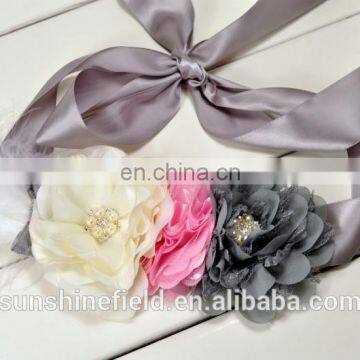 Gray Flower sash Baby Girl Sash Photography Props Wedding Sashes