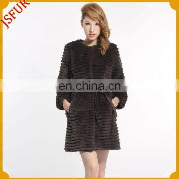 Fashion women's luxurious korean style sheared rabbit fur coat
