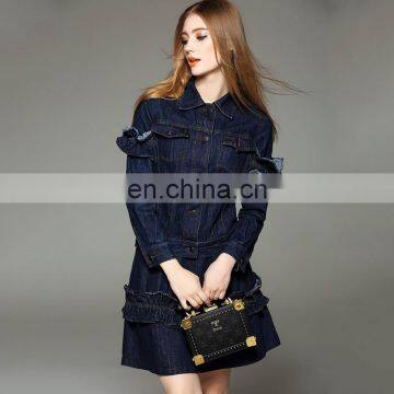 Fashion long sleeve denim top and skirt suit ladies elegant two pieces dress