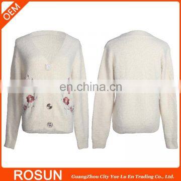 Rib knit eastern style kid clothes as flower pattern V-Neck sweater Shirt of embroidery textile