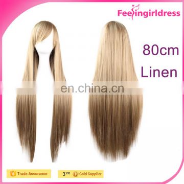 High Quality Lady Cheap Long Straight 80 cm Blonde Wig Wholesale