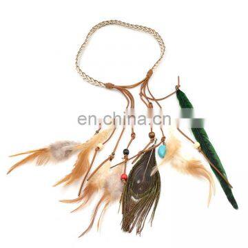 Wholesale Fancy Beach Style Feather Hippie Headband Multi-Color Unique Feather Hippie Headband