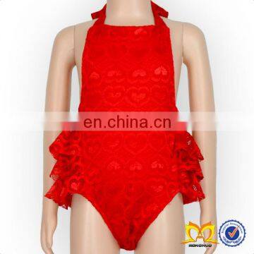 Cute Baby Triple Ruffle Lace Jumpsuit Toddler Valentines Onesie Baby Bodysuit photo-2
