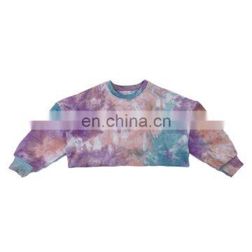 2020 autumn new girls' tie-dye sweater Korean casual short round neck pullover T-shirt top