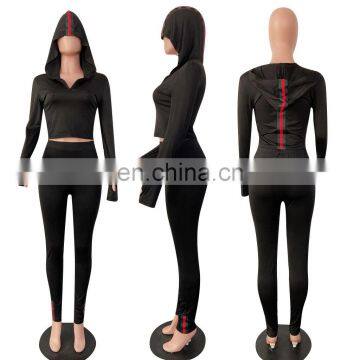 Custom Logo Women Casual Clothing With Half Zip up Back Stripe Panels Outfit Two Pieces Sets photo-6