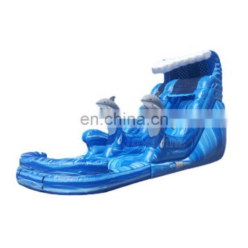 Blue Double Dolphin Inflatable Water Slides With Pool