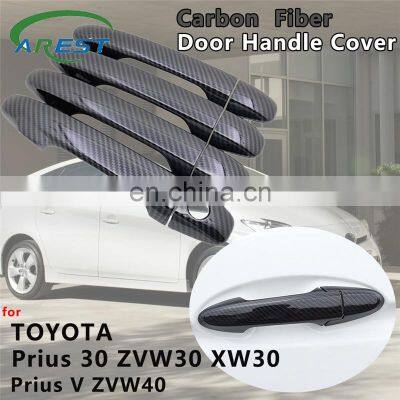 4pcs Gloss Black Carbon Fiber Door Handle Cover Catch Trim Exterior Car Accessories for Toyota Prius 30 XW30 ZVW30 Prius V ZVW40