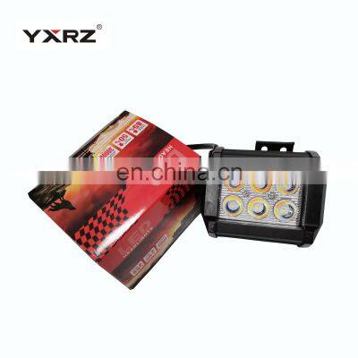 Factory Supply Plastic Material 18W Double Color Work Light Motorcycle Spotlight Driving External Fog Lamp Universal Auto Vehicl