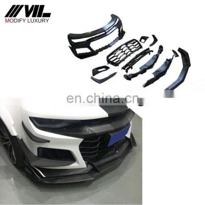 1LE Style PP Car Front Bumper with ZL1Style Carbon Fiber Front Lip for Chevy Camaro 2016-2018