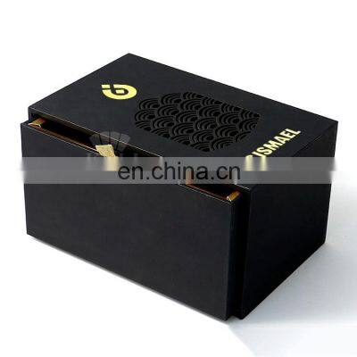 Black luxury custom laser cutting perfume box paper packaging