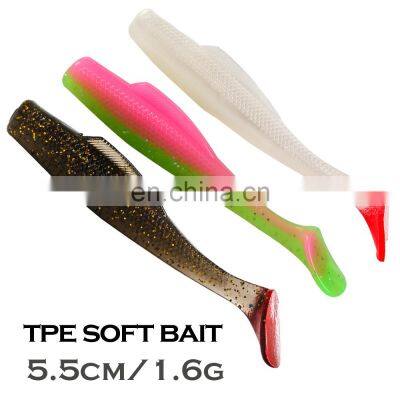 JOHNCOO 5.5CM 1.6G TPE Material Soft Bait Paddle T Tail Fishing Lure 6pcs/bag