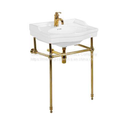 Bathroom 24 Inches Stainless Steel Console Sink With White Rectangle Vitreous China Ceramic Washbasin photo-2