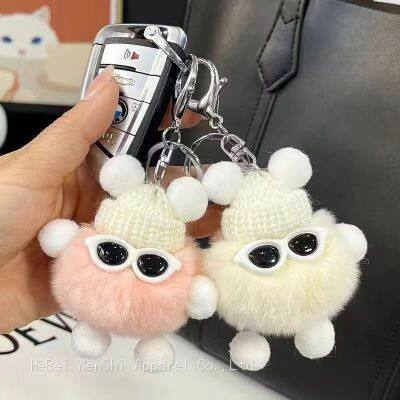 55Plush key chain cute briquettes animal key ring super cute bag hanging car fox hair key chain gift wholesale