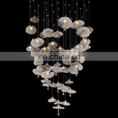 Customized Hotel Engineering Project Chandeliers Mushroom White Crystal Hanging Pendant Lamp Flower Ceiling Glass Chandeliers