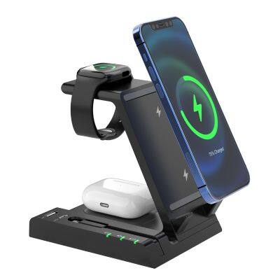 Desk multifunction magnetic fast charge 6 in 1 wireless charging dock quick wireless charger station wireless charger