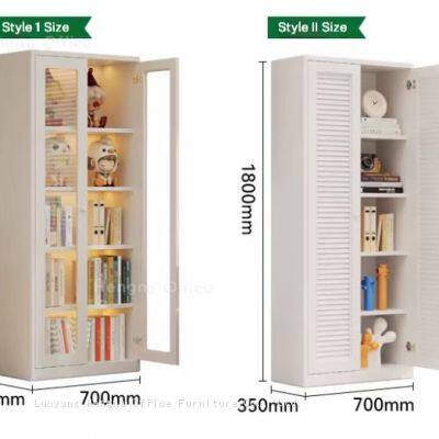 HN-L45 Minimalist Metal Bookcase With Fluted Glass, Home Office Storage Cabinet for Design Studio With Adjustable Shelves, KD Structure, Best Selling photo-3