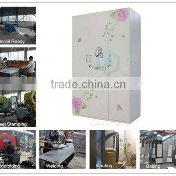 French Bedroom Furniture Set White and Pink Rose Printing Steel Bedroom Furniture Set photo-6