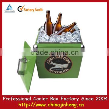 Metal ice cooler box with bottle opener