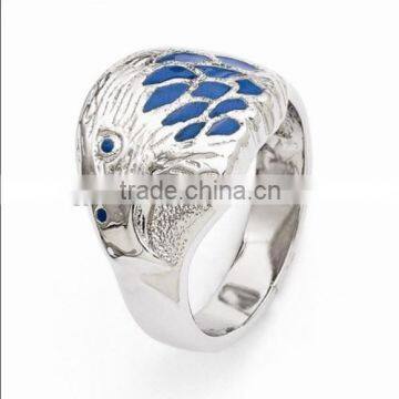 Stainless Steel Polished Blue Enamel Eagle Ring