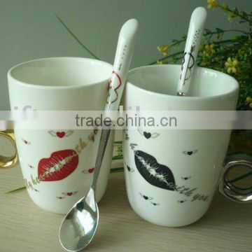 elegant gift ceramic diamond ring mug and spoon set