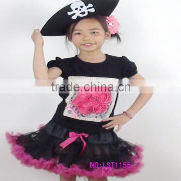 Skull black girl pettiskirt sets Pirate halloween toddle tutu sets floral party kids costume