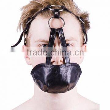 NEW 2015 BLACK BONDAGE MOUTH CHIN GAGS SOFT LEATHER MATERIAL