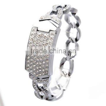 Women's Silver-Tone Stainless Steel Band Clamshell Rhinestone Quartz Analog Wrist Watches