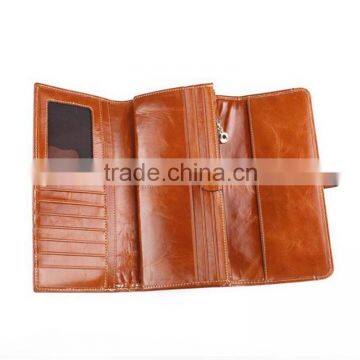 hot selling women's brown genuine leather wallet manufacturer